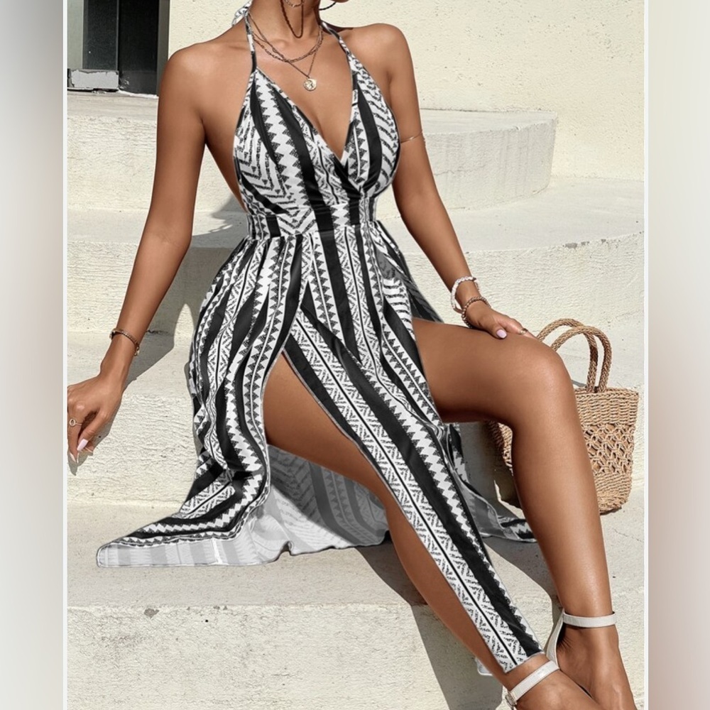 SHEIN Monochrome Tribal Backless Dress